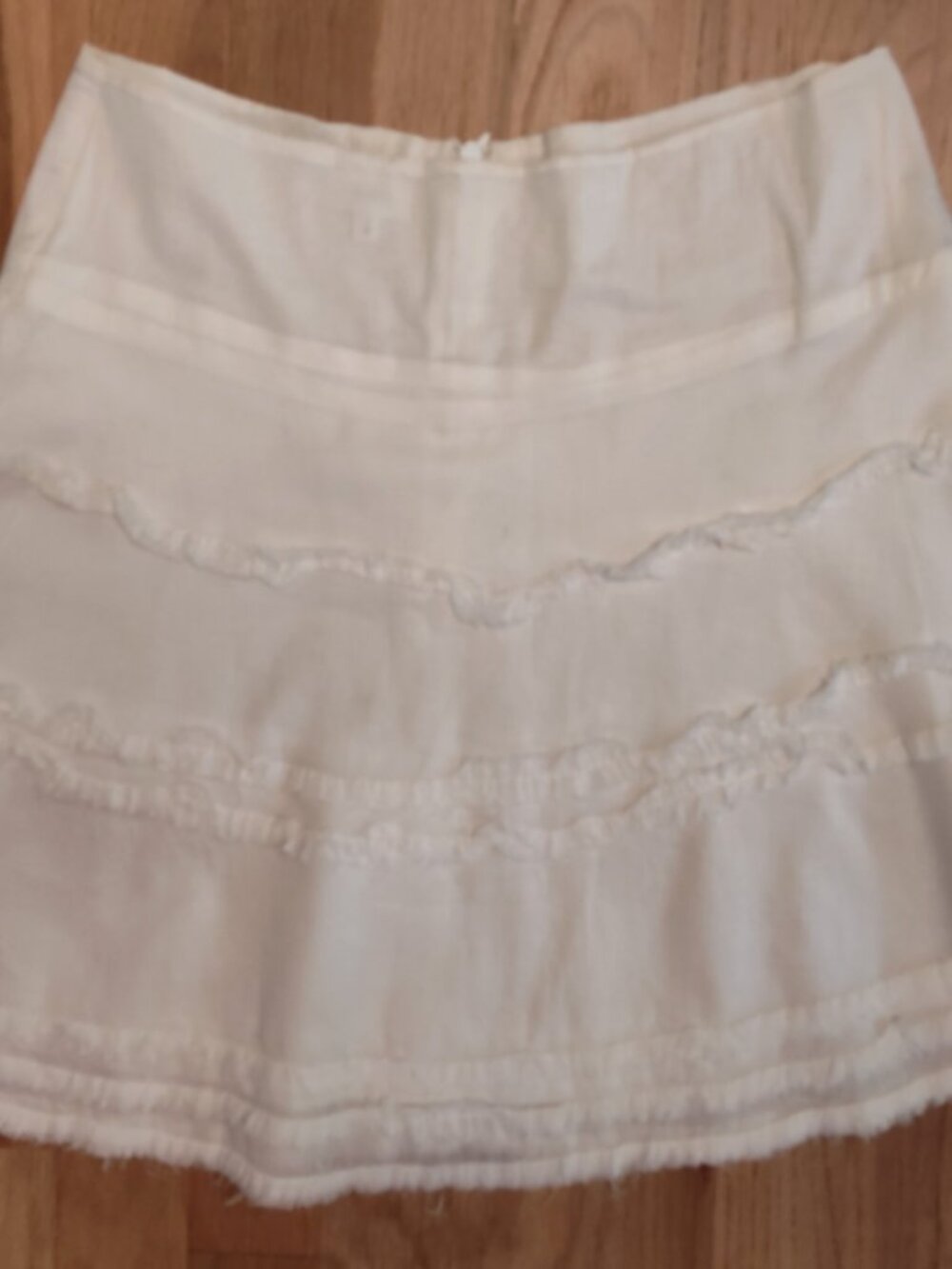 Anthropologie Ruth White/Ivory Tiered Ruffle Raw Hem Mini Skirt Size 2